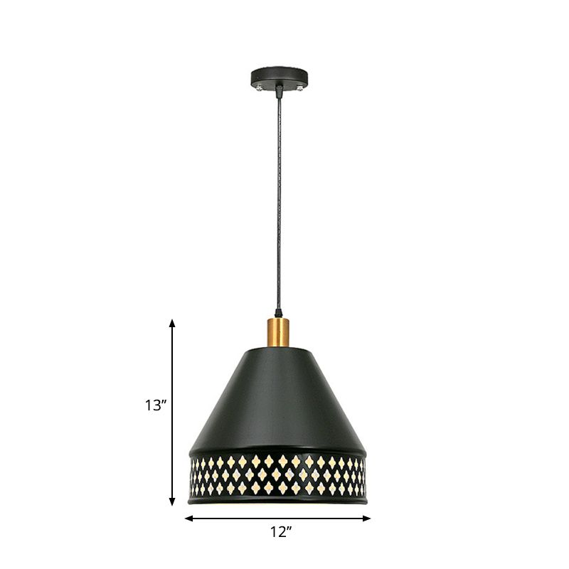 Luminaire suspendu conique Style industriel métal 1 tête d'éclairage pendentif noir avec design creux