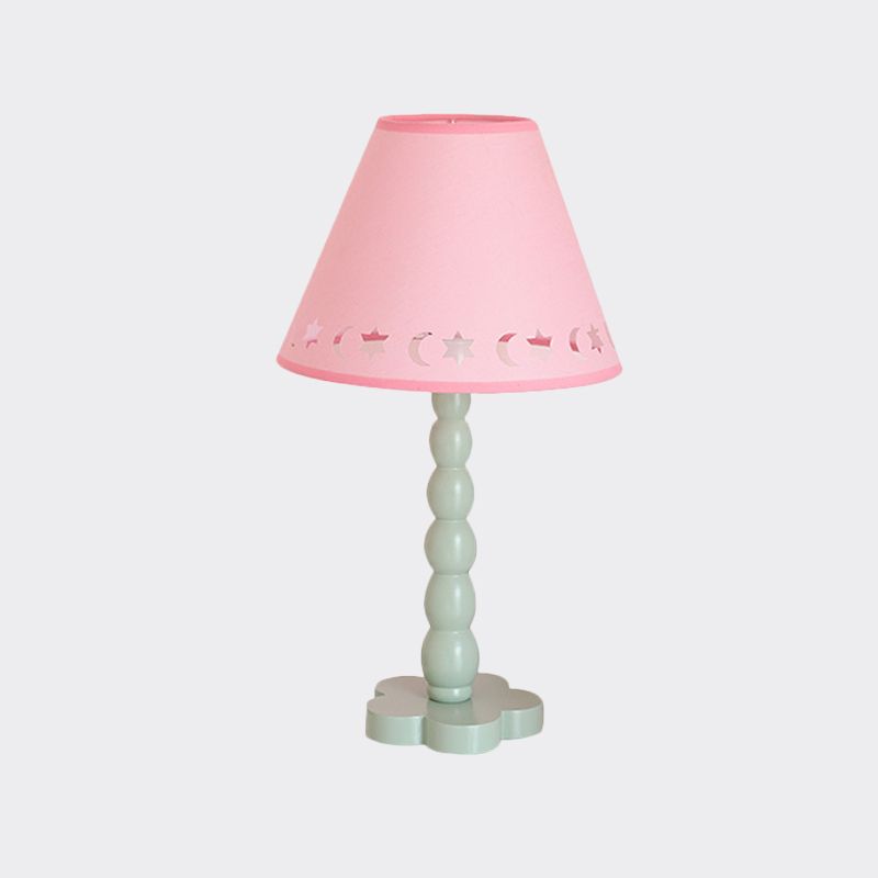 Kids Cone Table Lamp Fabric 1 Light Bedroom Night Light with Cutout Design and Wood Base in Pink/Pink and White/Pink and Green