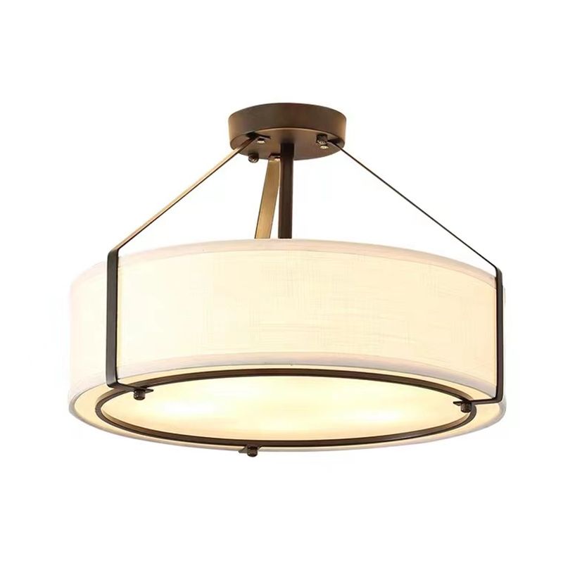 Fabric Drum Semi Flush Mount Light Simplicity Semi Flush Ceiling Light in Beige