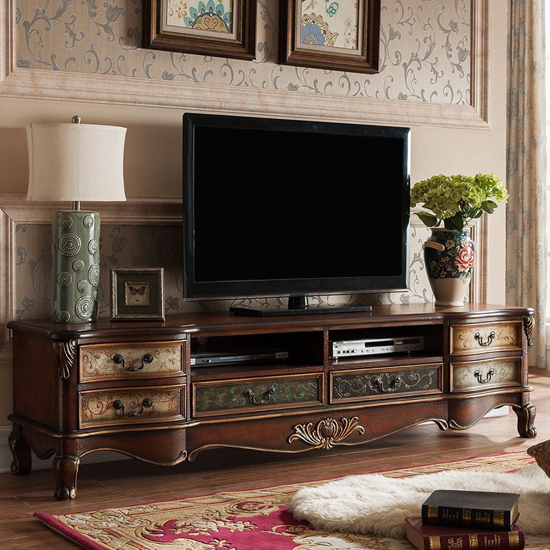 Traditional Media Console Solid Wood TV Stand Console with Legs