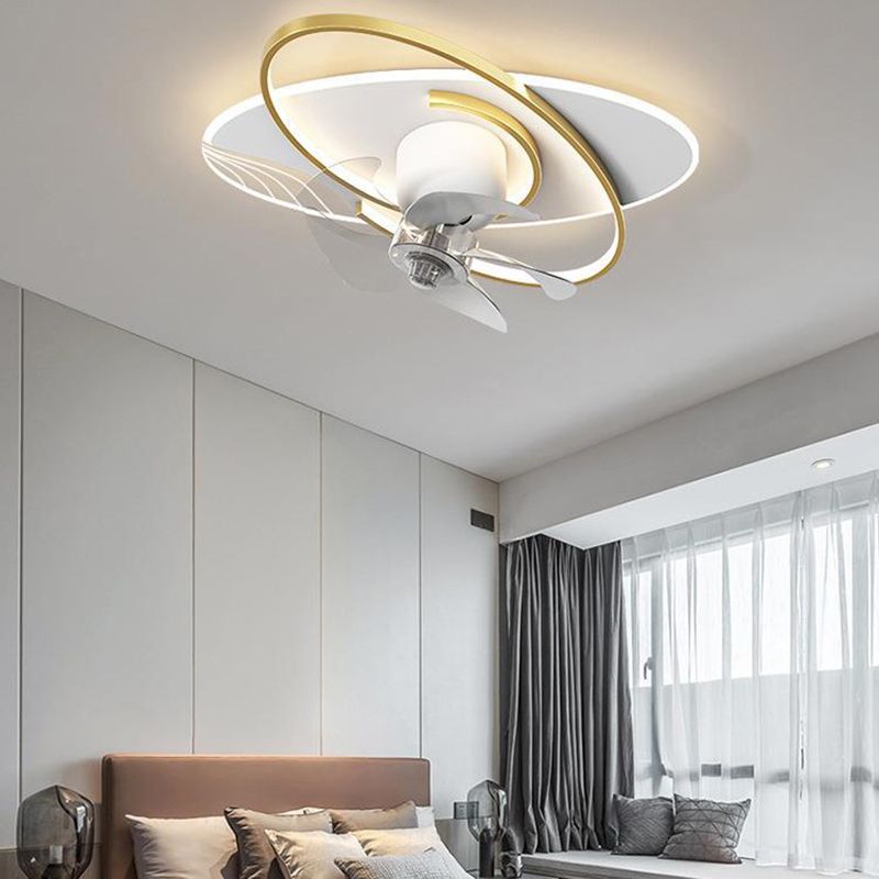 Modern Simple Ceiling Fan Lamp Geometry Shape LED Ceiling Fan Light for Bedroom