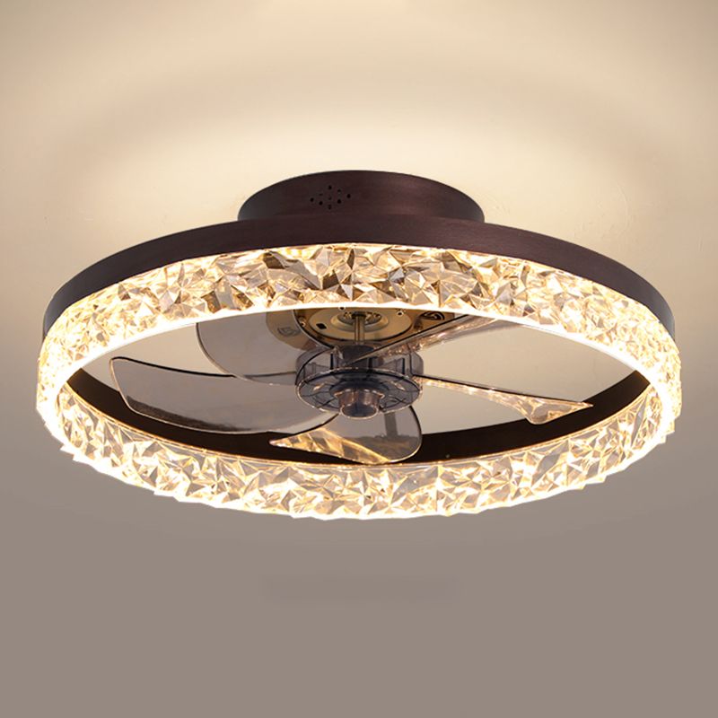 Modern Luxury LED Ceiling Fans Lacquered Iron Circular Flush Mount with Acrylic Shade