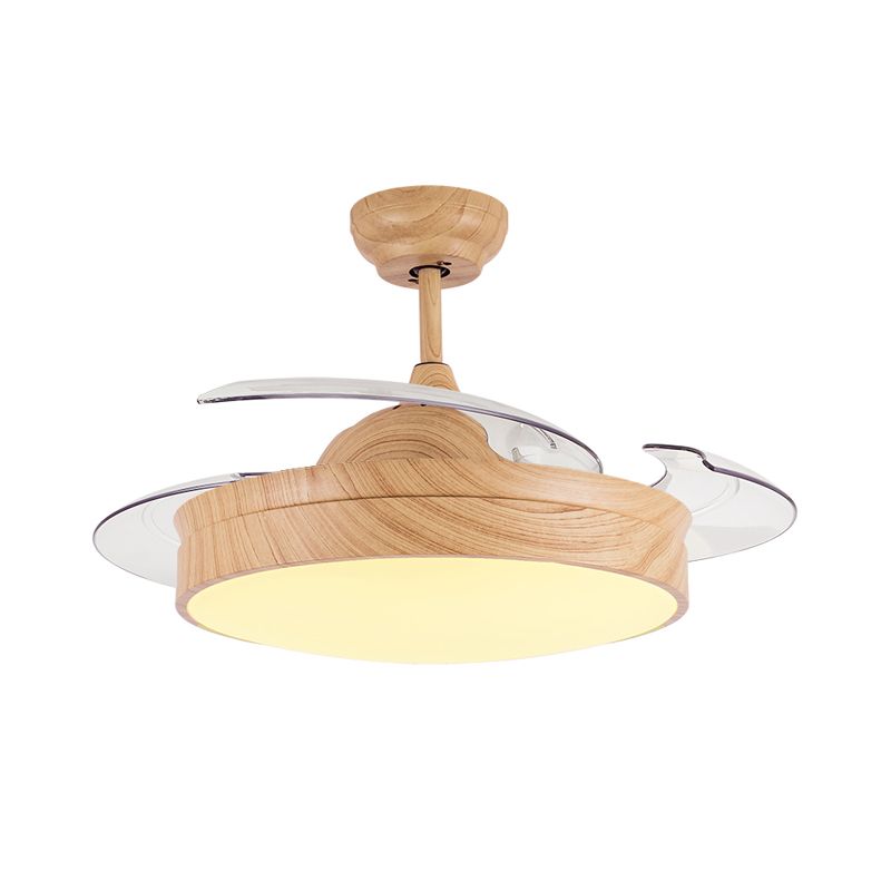 3 Blades Round Ceiling Fan Lamp Nordic Acrylic Dining Room LED Semi Mount Lighting in Wood