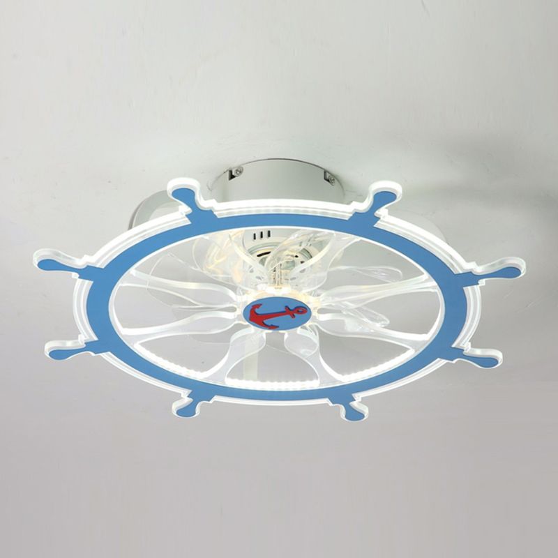 Circular LED Ceiling Fan Lamp Stylish Nordic Metal Kids Bedroom Semi Flush Mount Light