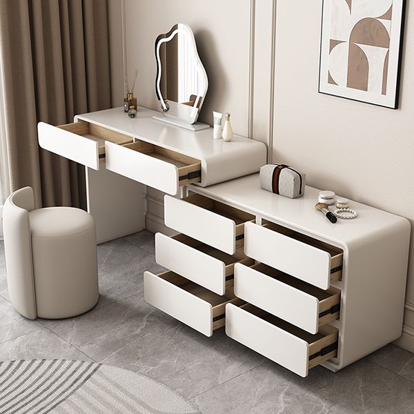 Wood White 6-Drawer Modern Lighted Mirror Vanity Dressing Table