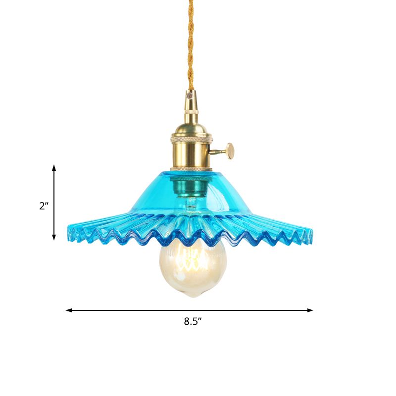 1 illuminazione appesa alla luce industriale smerlatura blu blu in vetro pronta