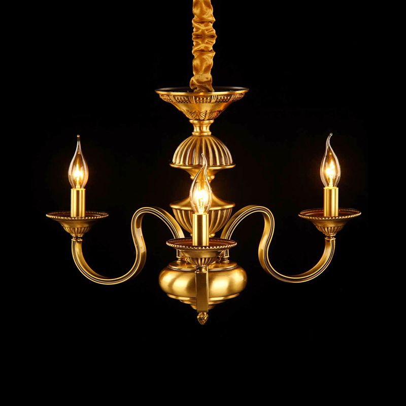 Candle Metal Pendant Chandelier Colonialism 3/5/6 Lights Dining Room Suspended Lighting Fixture in Brass