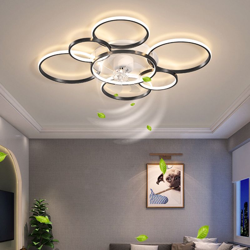 Modern 7-Light Golden/Black Ceiling Fan Lamp LED Ceiling Fan Light for Living Room