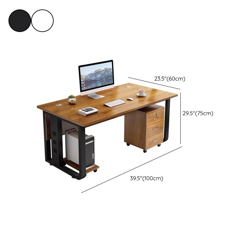 Rectangular Shaped Writing Desk Contemporary Wood with 2 Legs in Brown