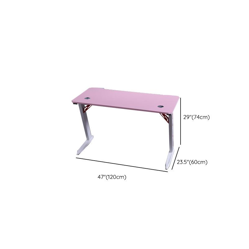 Pink Wood Computer Desk Cable Management T-Shape Writing Desk