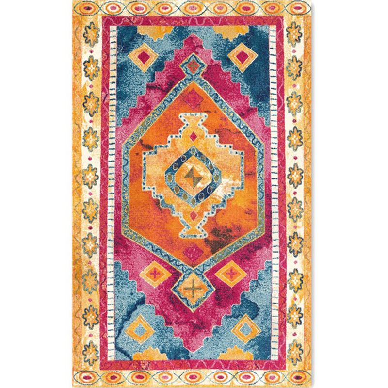 Colorful Moroccan Style Rug Polyester Geometric Patterned Carpet Anti-Slip Backing Machine Washable Stain Resistant Rug for Indoor