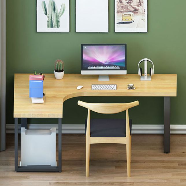 Metal and Wooden Writing Desk Industrial L-Shape Office Desk for Office