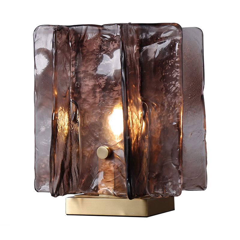 Modernist Shaded Task Lighting Brown Glass 1 Head Nightstand Lamp in Brass with Metal Base