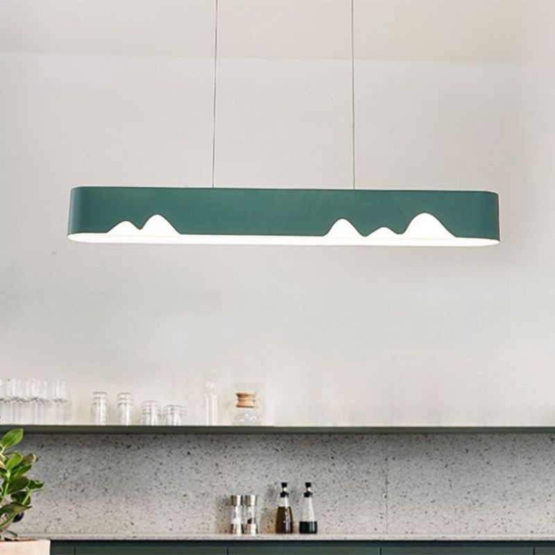 White/Black/Green Rectangular Linear Chandelier Modern Led Metal Hanging Ceiling Light in White/Warm Light, 35.5"/47" Wide