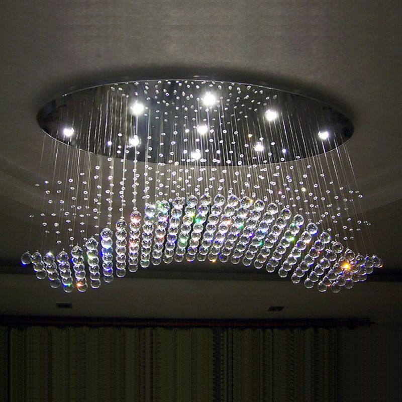 Lampada da soffitto a LED con sfera di cristallo Lampada da incasso moderna a cascata cromata per camera da letto