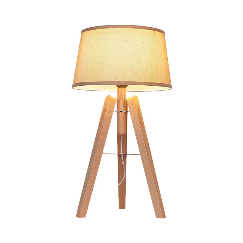 Fabric Tapered Desk Light Modernist 1 Bulb Night Table Lamp in Brown/Beige with Wood Tripod