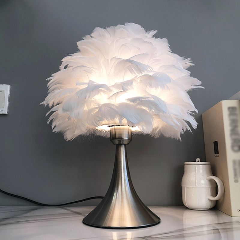 Tree-Like Reading Light Contemporary Feather Grey/White LED Night Table Lamp for Study Room