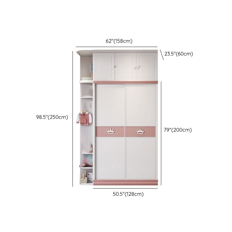 Contemporary Wooden Wardrobe Cloth Rod Included Kids Closet with Sliding Door