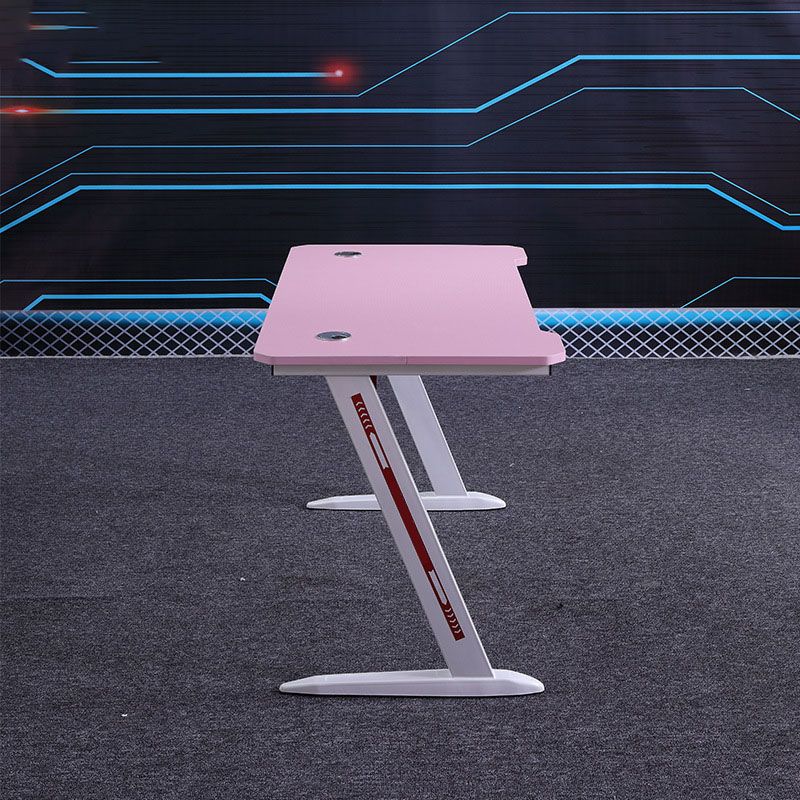 Pink Wood Computer Desk Cable Management T-Shape Writing Desk