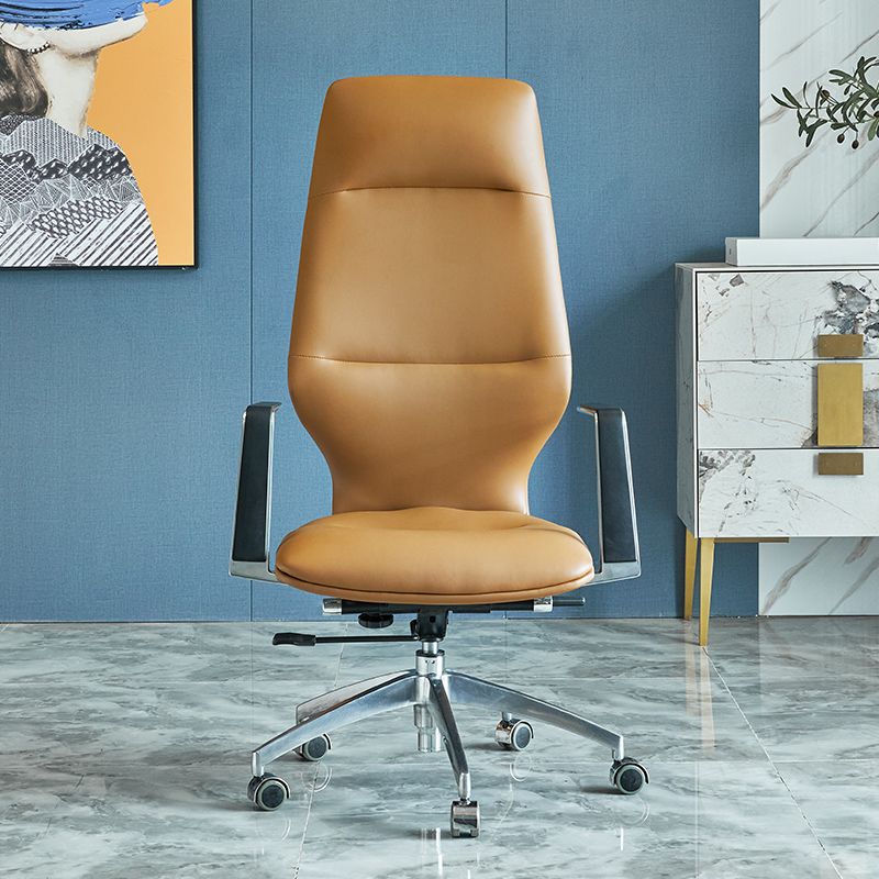 Mid / High Back Office Chair Fixed Arm Leather Task Chair with Metal Base