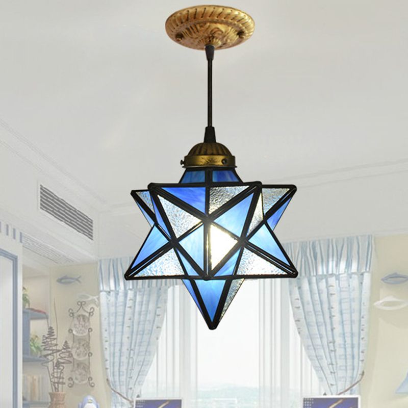 1 Light Pendant Light Tiffany Star Shade Icy Clear Glass Down Lighting Pendant