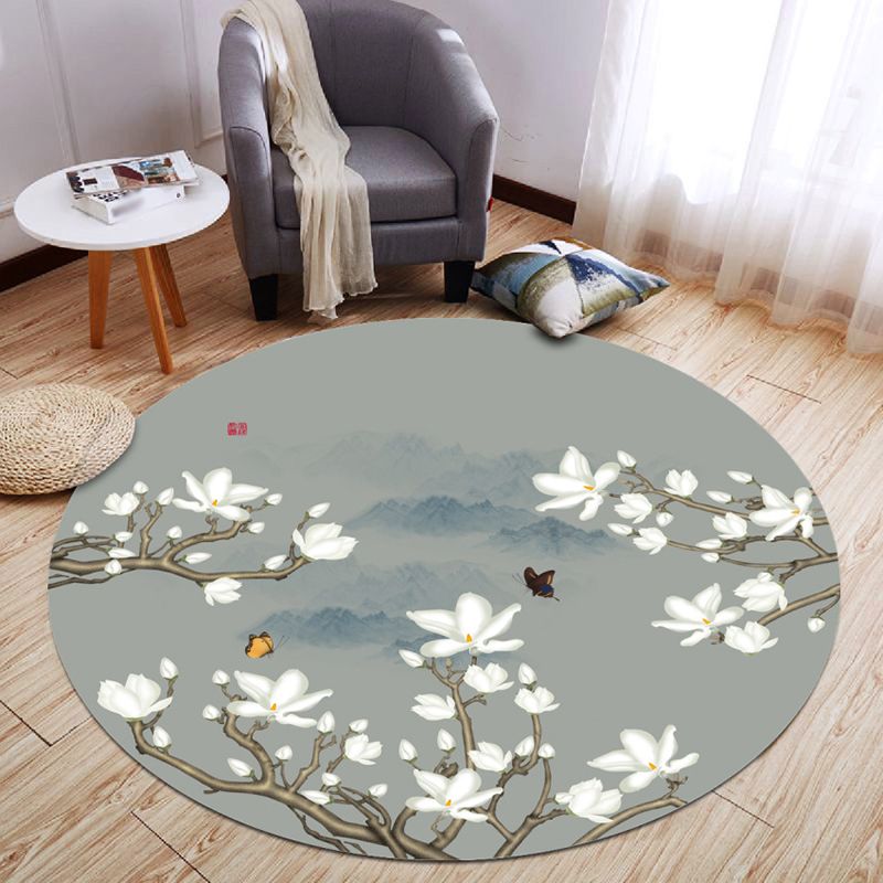 Round Light Color Distressed Area Carpet Polyester Ink Print Indoor Rug Anti-Slip Backing Carpet for Living Room