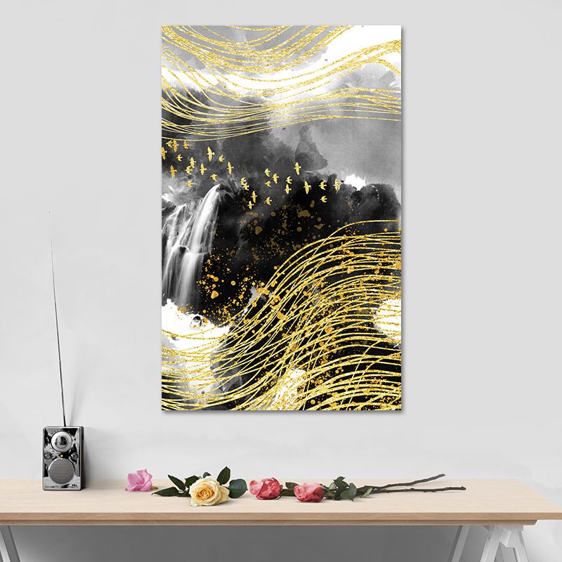 Mountain Landscape Wall Art Set Glam Unique Scenery Canvas Print in Gold for Corridor