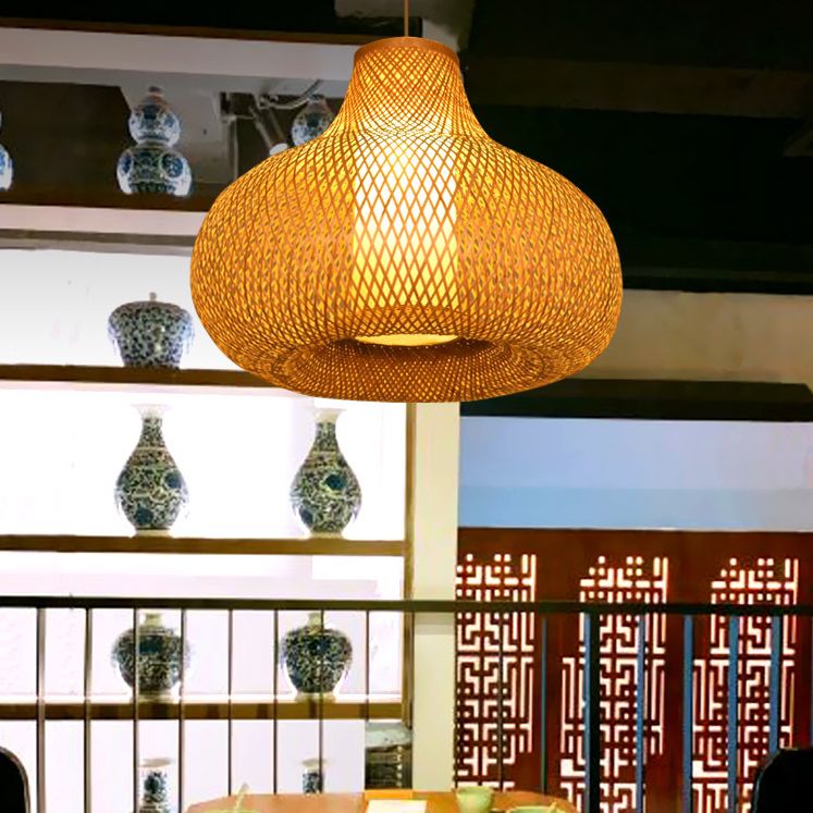 Fissaggi di illuminazione a sospensione a forma di pera cinese Rattan Appedisci la luce con cavo sospeso per il ristorante