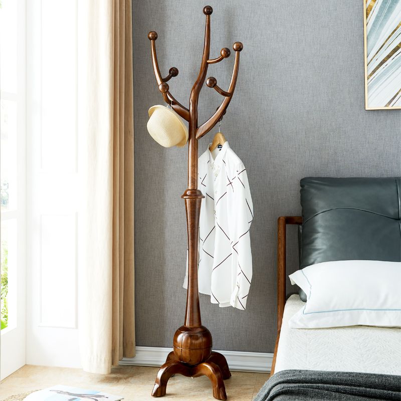 Traditional Coat Rack Free Standing Coat Hook Rubberwood Hall Stand