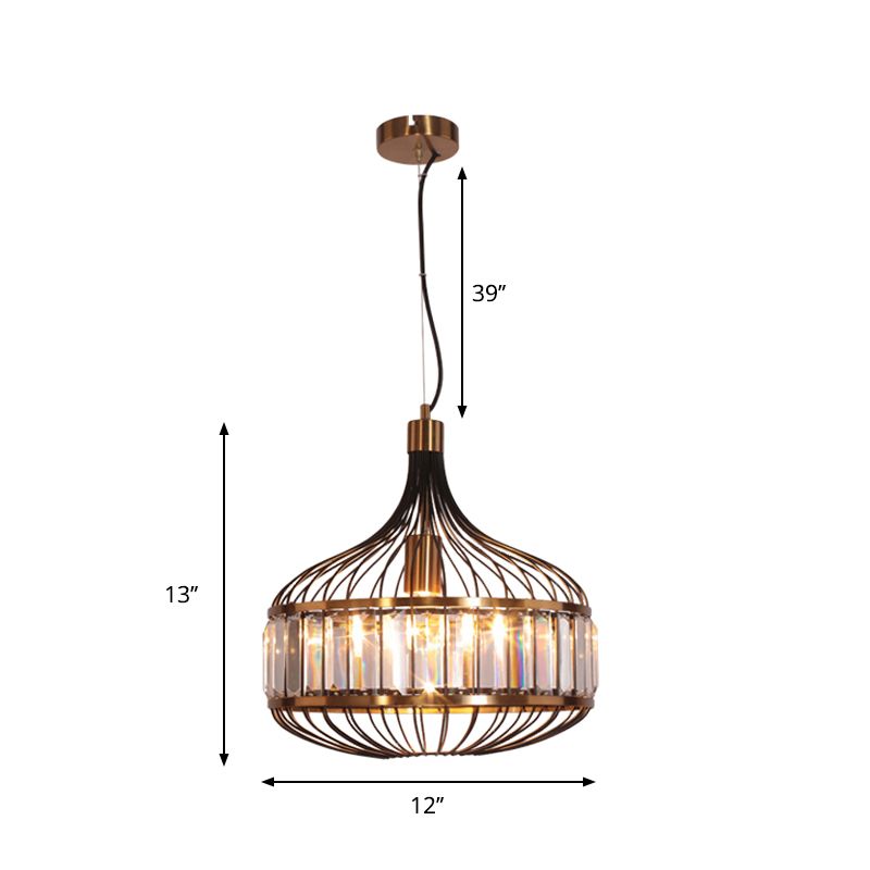 12"/13"/14.5" W Black Cage Ceiling Pendant Traditional 1 Bulb Iron Hanging Lamp for Living Room