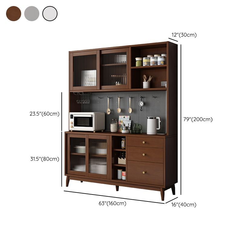 Modern Rubberwood Dining Hutch Glass Doors Hutch Buffet with Drawers