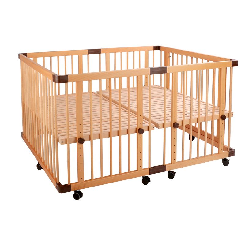 Baby Crib with Adjustable Height Convertible Nursery Bed with Guardrail