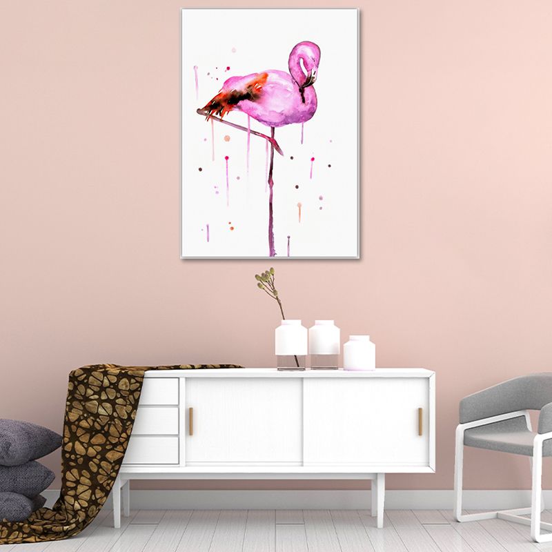 Flamingo Wall Art Nordic Textured Canvas Print in Pink on White for Living Room