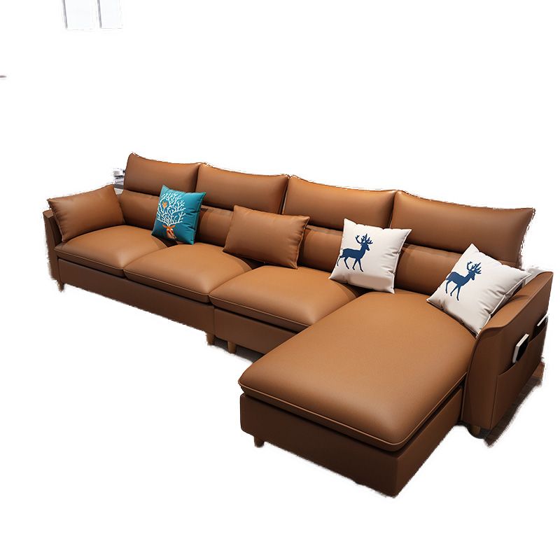 L-Shape High Back Sectional Slipcovered Straight Arm Sofa with Storage