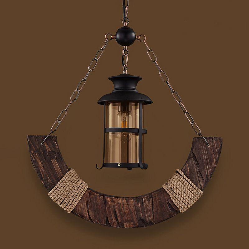 Houten noodlijdende houten hanglampverlichting Moon Shape Industrial Pendant Light Kit