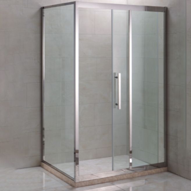 Silver Rectangle Shower Stall Clear Tempered Glass Shower Enclosure