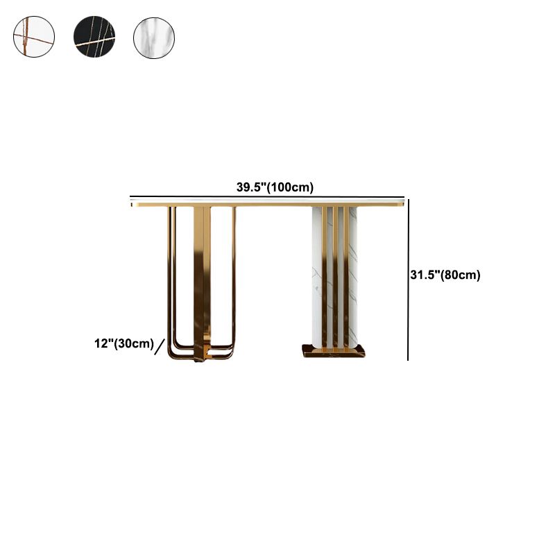 Glam Style Rectangle Top Console Table with Golden Base Accent Table for Hall