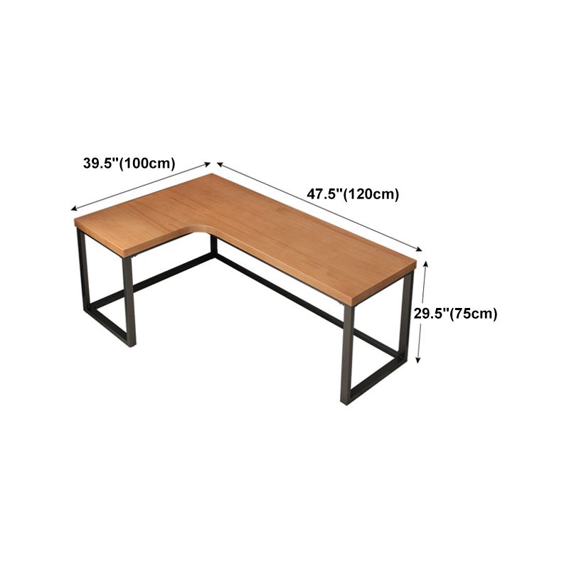 Solid Wood Writing Desk Industrial Style L-Shape Office Desk with Trestle Base