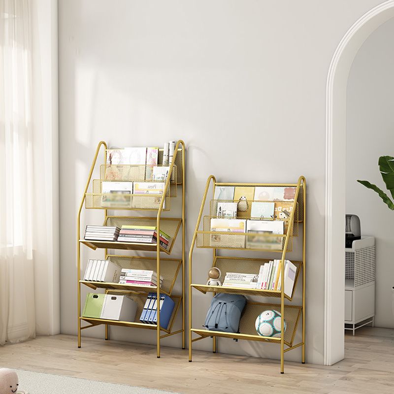 Contemporary Metal Ladder Bookshelf Closed Back Vertical Iron Bookcase