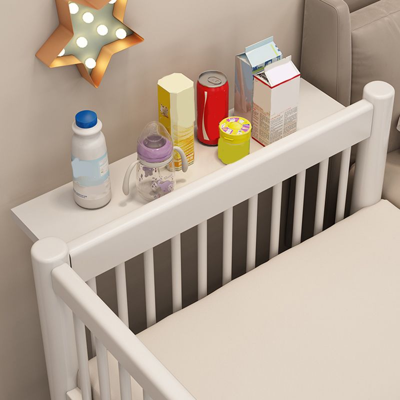 White Baby Crib Scandinavian Beech Nursery Crib with Guardrails