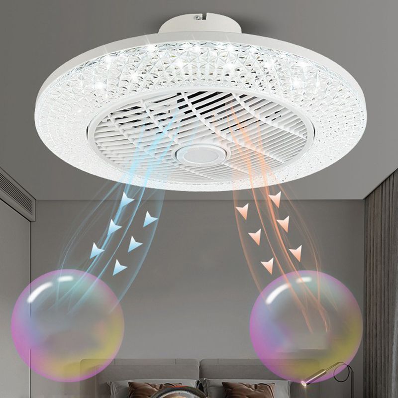 Cool-Warm Wind Round Fan Lighting Minimalist Acrylic White Semi Flush Light for Bedroom