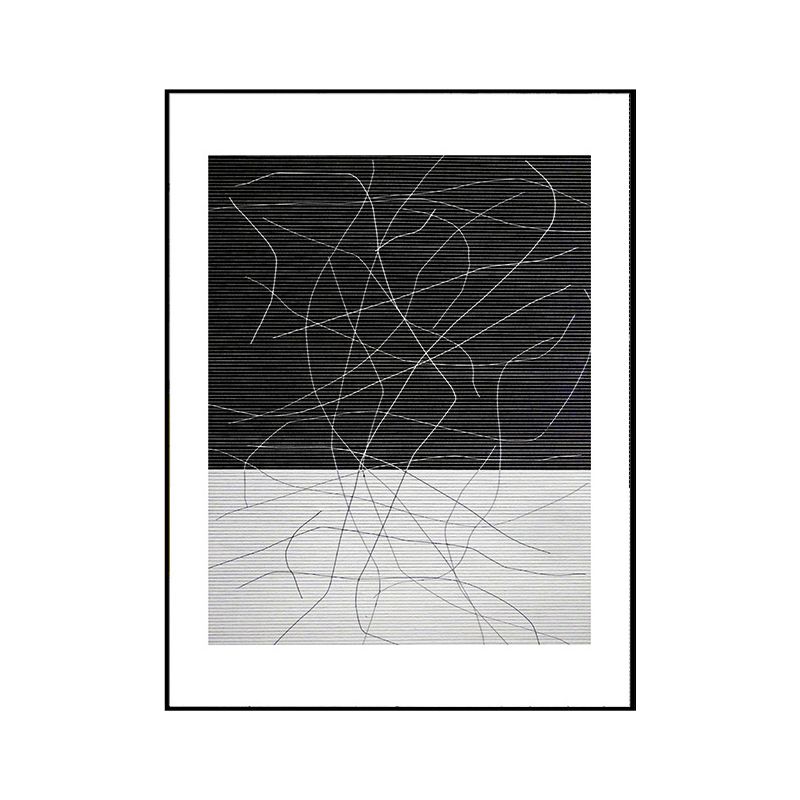 Minimalism Style Irregular Line Art in Black Textured Wall Print for Living Room