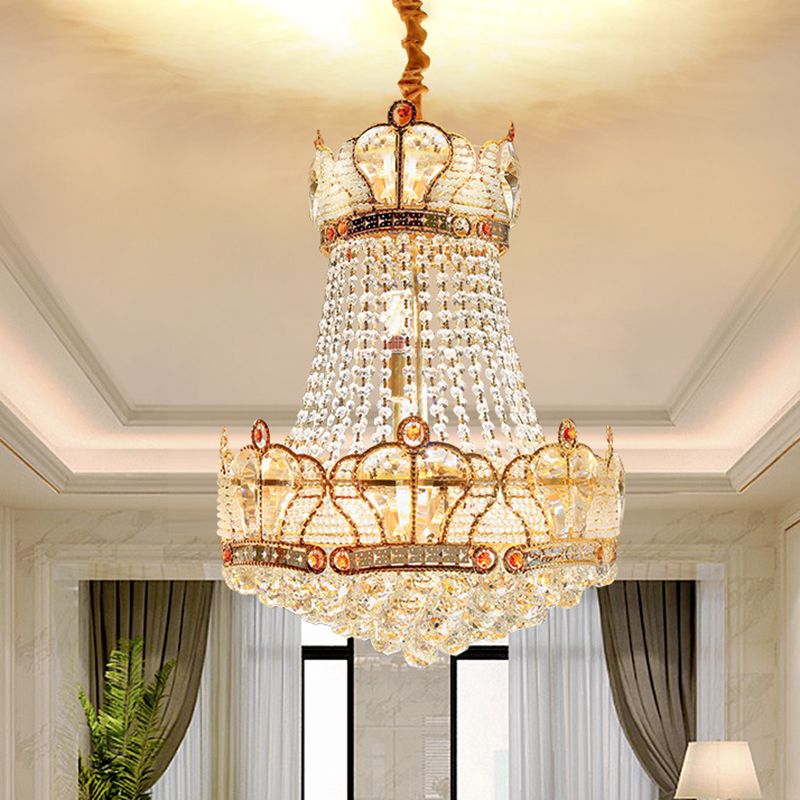 Basket Crystal Strand Chandelier Lampe Modern 8 lumières Gold Pendant Lighting pour le salon