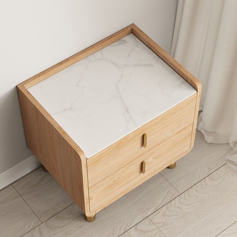 Glam Bed Nightstand Stone Drawers Included Night Table for Bedroom