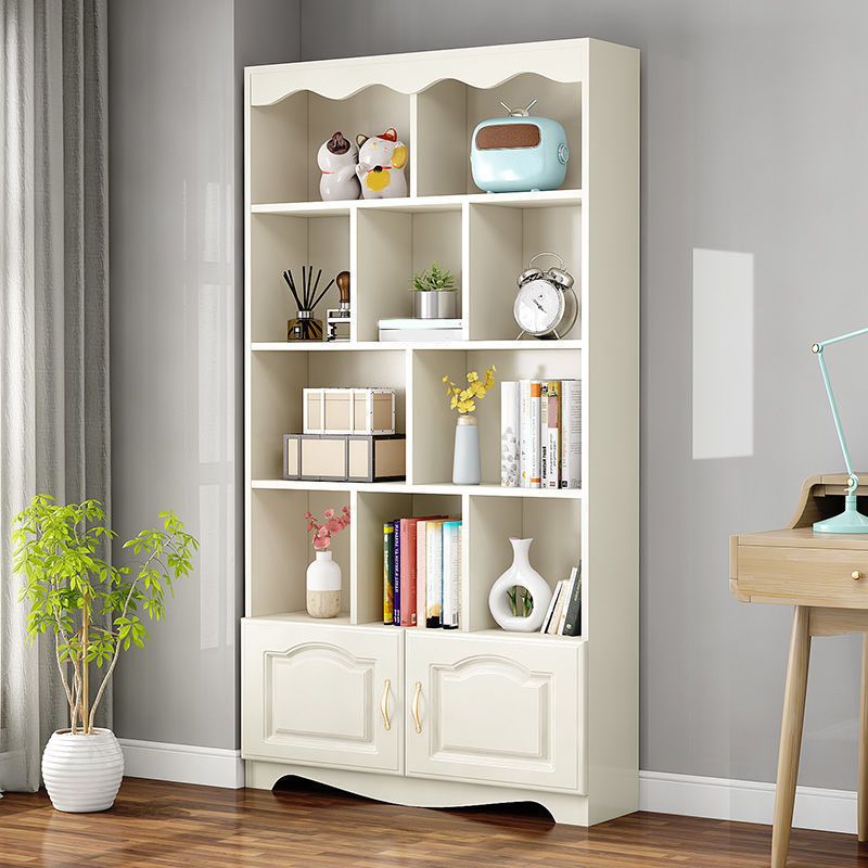 Modern Solid Engineered Bookcase White Geometric Bookshelf for Living Room