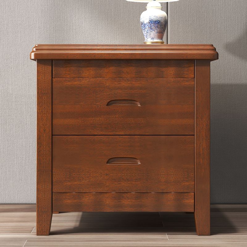 Traditional Lower Shelf Nightstand Rubber Wood Bedside Cabinet with Drawers for Bedroom