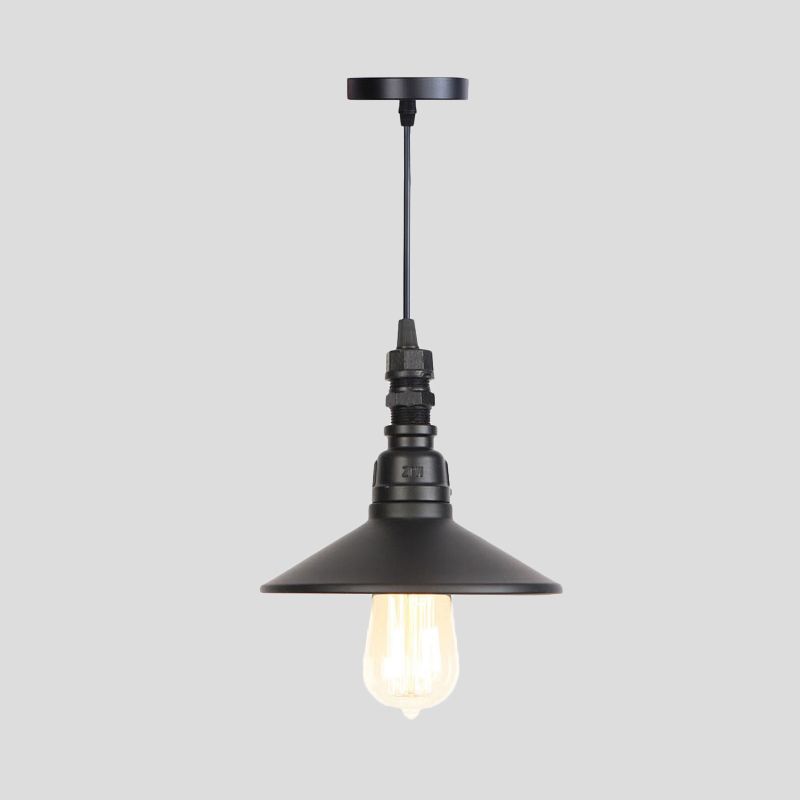 Black 1 Light Pendant Light Fixture Industrial Iron Saucer Ceiling Lamp for Corridor