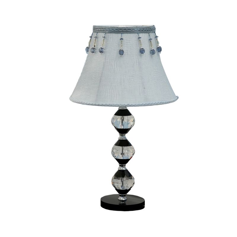 1 Head Beveled Orbs Table Light Modern Clear Crystal Night Stand Lamp with Bell Fabric Shade