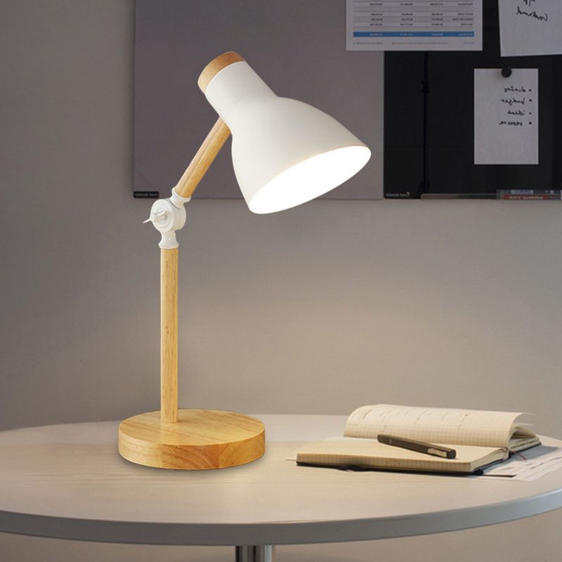 Domed Metal Rotatable Desk Light Modernist 1 Head White/Pink/Yellow and Wood Reading Lamp for Study Room