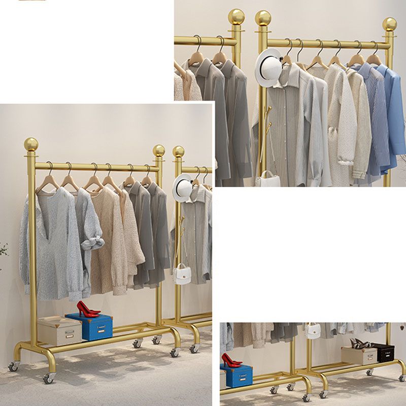 Contemporary Coat Rack Metal Hanging Rail Lower Shelf and Hooks Coat Hanger